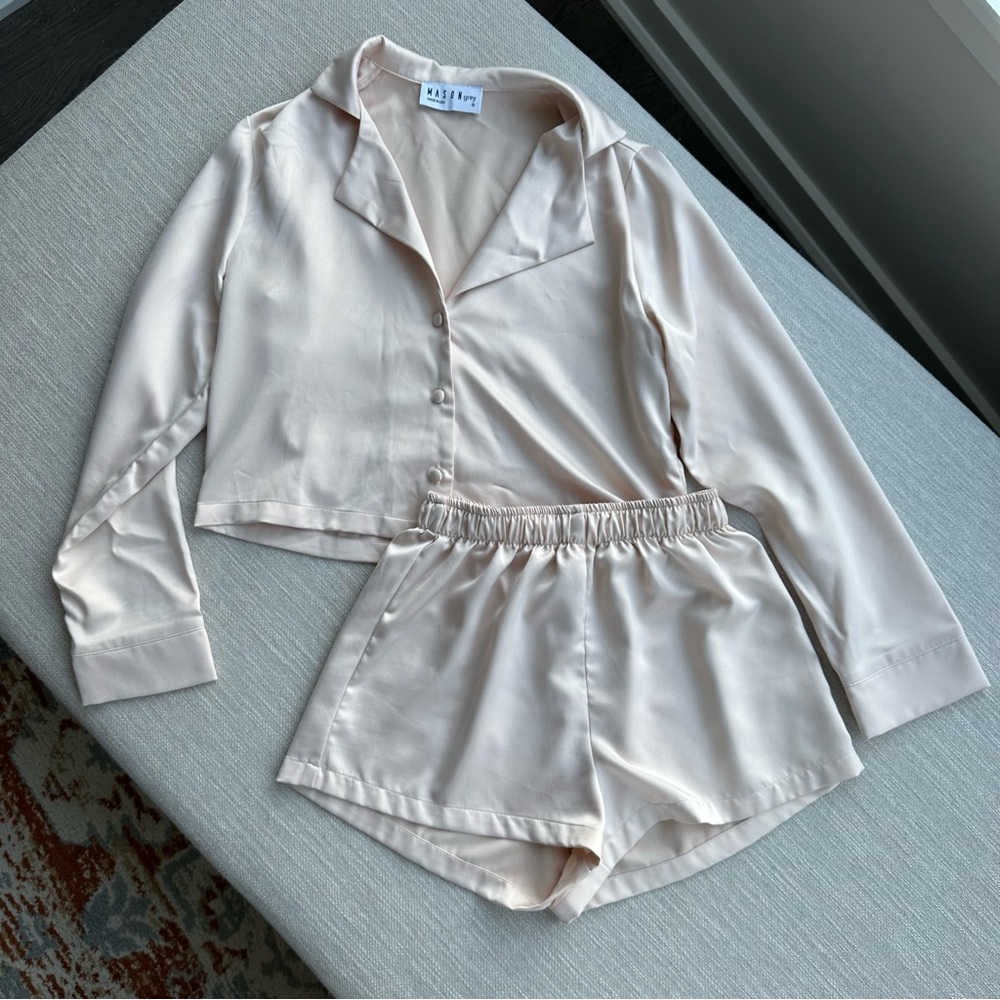Mason Grey Pink Satin Pajama Set